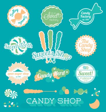 vektör kümesi: candy shop simgeler ve Etiketler