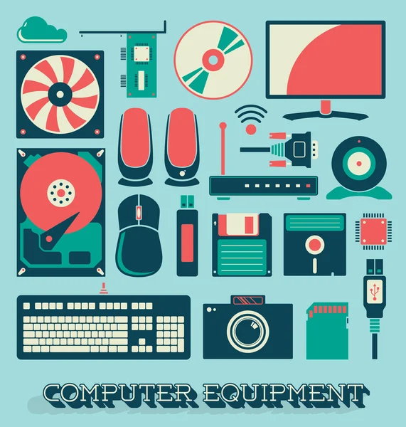 Vector Set: Computer Equipment Objects and Icons Stock Vector