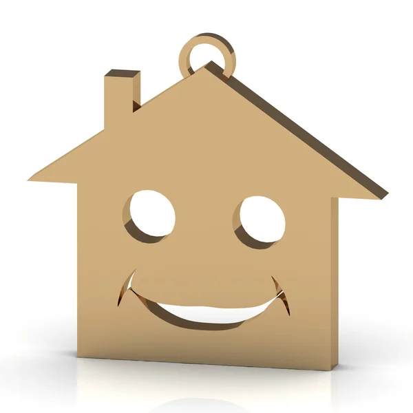 Keychain gold house with a beautiful smile — Stock Photo, Image