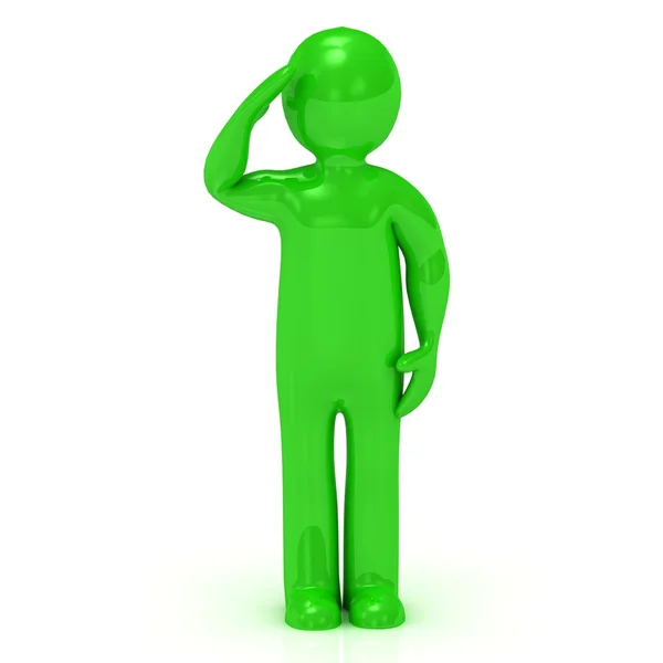 3D green man soldier salutes — Stock Photo, Image