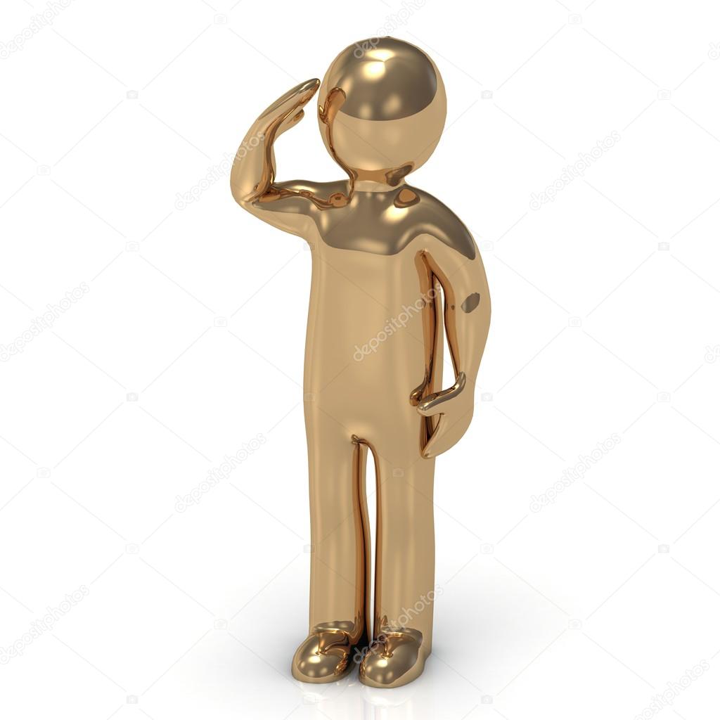 3D gold man soldier salutes