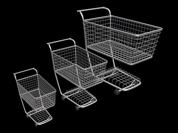 3 lege supermarkt trolley koffer — Stockfoto