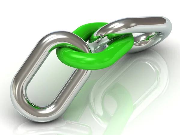 Two units are connected by a steel chain link green plastic — Stock Photo, Image