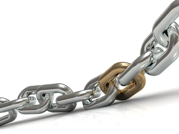 Steel chain with a golden link — Stock Photo, Image