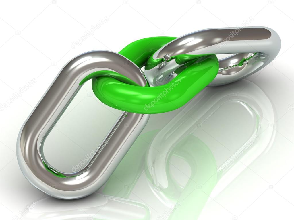 Two units are connected by a steel chain link green plastic