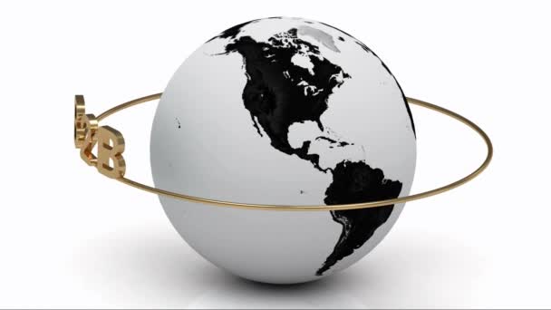 B2B on a gold ring rotates around the earth — Stock Video