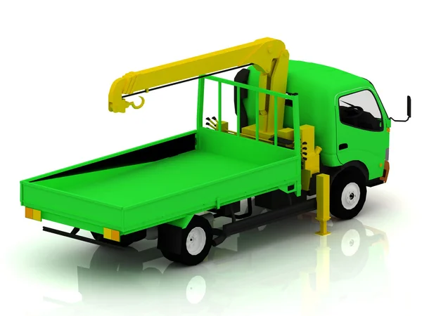 Green truck with a crane — Stock Photo, Image