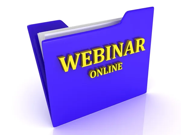 Webinar Online bright yellow letters on a blue folder — Stock Photo, Image