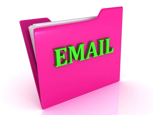 E-mail letras verdes brilhantes em uma pasta rosa — Fotografia de Stock