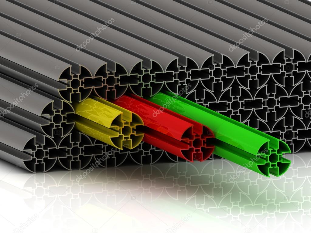 Metal profile of red, yellow and green