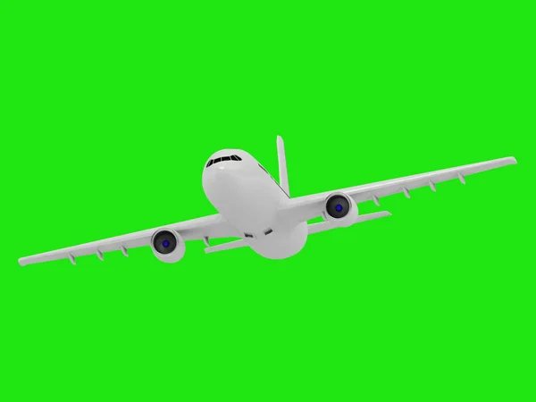 En una pantalla verde avión de pasajeros blanco — Foto de Stock