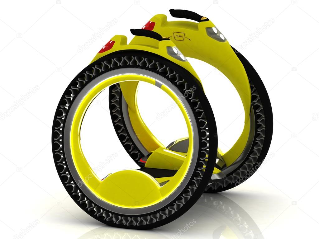 Yellow self-balancing electric scooter