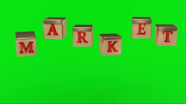 yeşil ekran. Yazıt kırmızı harf küpleri döner hava altın piyasa