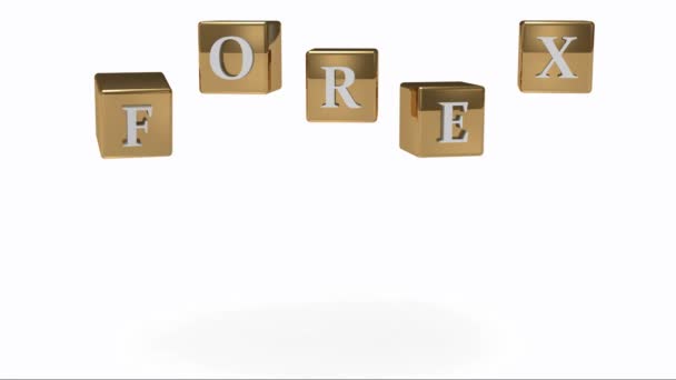 FOREX sign with white letters on a gold rotating cubes in the air — Stock Video