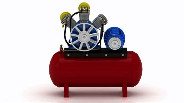 Kör en bärbar kompressor med roterande remskiva och motoraxeln. — Stockvideo