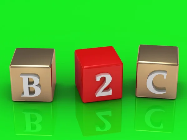 B2C inscriptie in goud en rode kubussen — Stockfoto