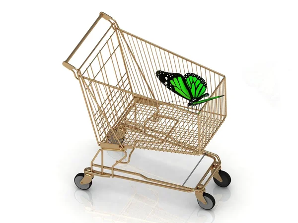 Green butterfly flew to the basket — Stock Photo, Image