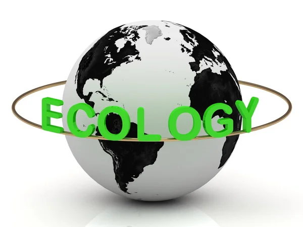 Ecologia verde su un anello d'oro intorno alla terra — Foto Stock