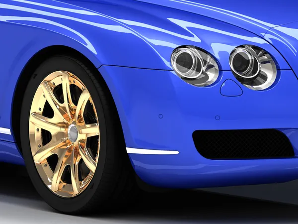 Premium voiture bleue avec roues en or — Photo