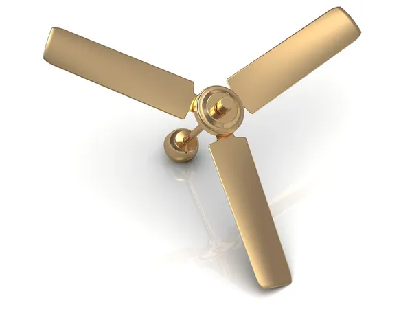 Gold ceiling fan with a reflective surface — Stock Photo, Image