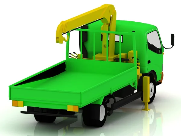 Green truck with a yellow crane — Stock Photo, Image