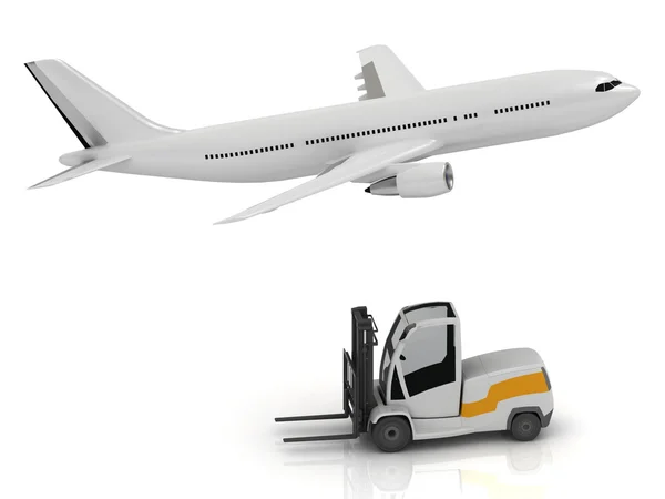 Passenger airliner and forklift — Stock Photo, Image