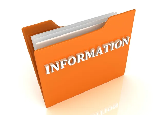INFORMATION bright white letters on a orange folder — Stock Photo, Image