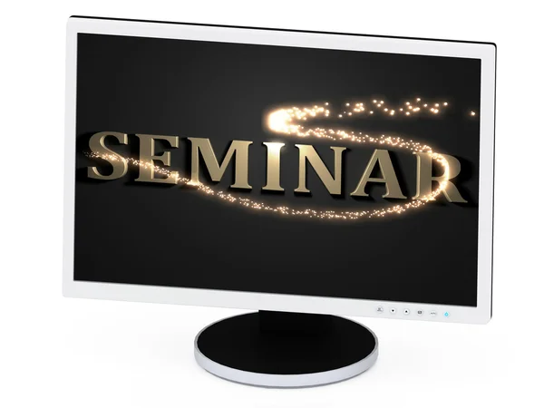 SEMINAR 3d inscription with luminous spark — Stock Photo, Image