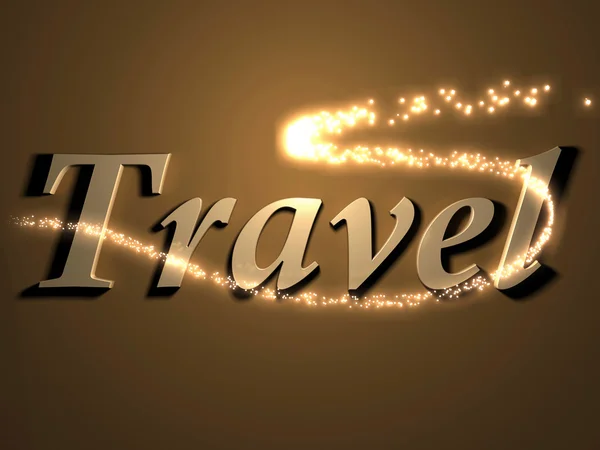 Travel 3d inscription with luminous line with spark — Stock Photo, Image