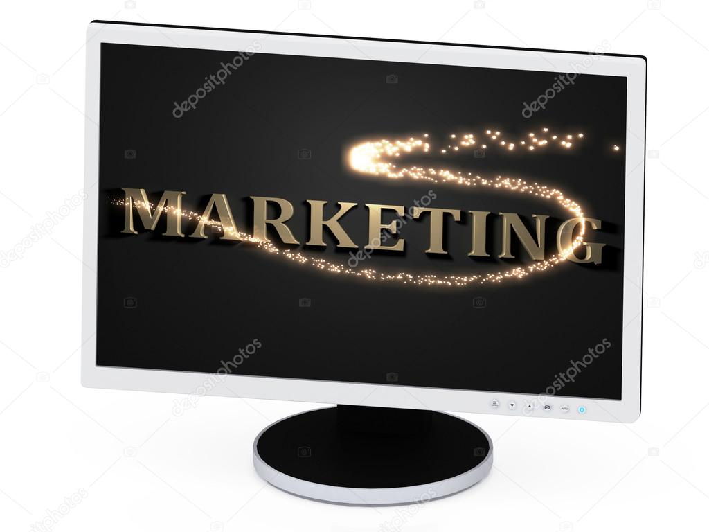 MARKETING 3d inscription with luminous spark on screen