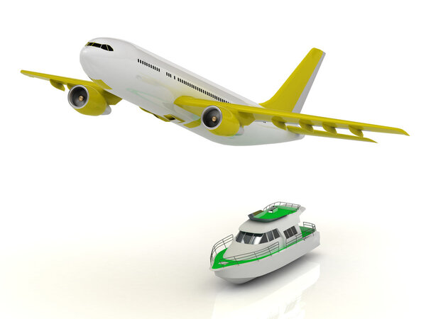 Белый пассажирский авиалайнер набирает высоту
