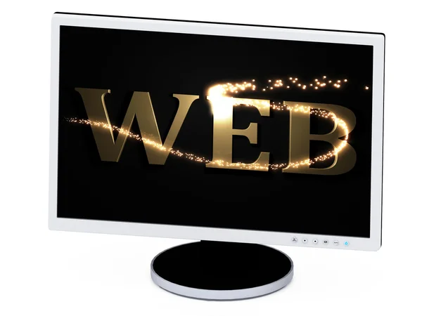 WEB - 3D надпись со светящейся искрой на экране компьютера . — стоковое фото