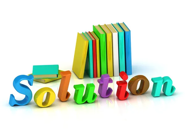 Solução 3d inscrição volume brilhante letra e livros didáticos — Fotografia de Stock
