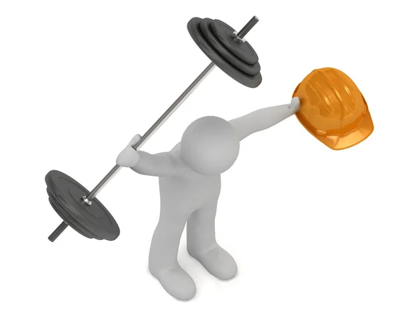 Strong 3d man keeps one hand greater barbell — Stock Photo, Image