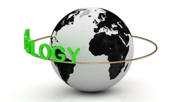 Green ecology on a gold ring rotates around the earth — Stock Video