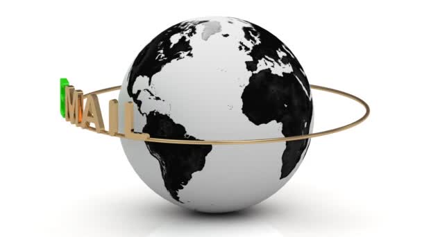 Email newsletters on a gold ring rotates around the earth — Stock Video