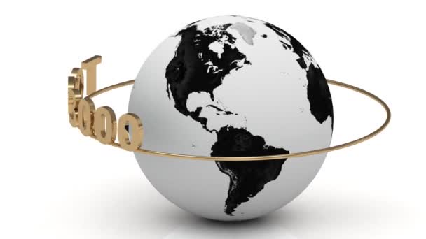 旋转的地球和刻字顶部 3000 环绕地球的题字黄金 — 图库视频影像