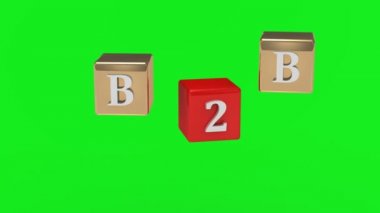 yeşil ekran. B2B yazıt beyaz harfler kırmızı ve altın küpleri döndürme