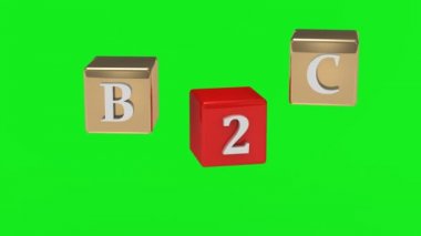 yeşil ekran. B2C yazıt beyaz harfler kırmızı ve altın küpleri döndürme