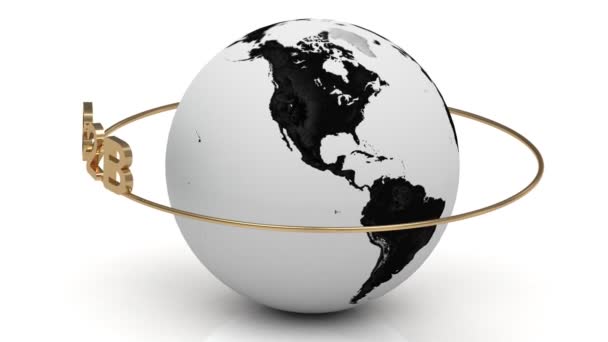 B2C sur un anneau d'or tourne autour de la terre sur un fond blanc 