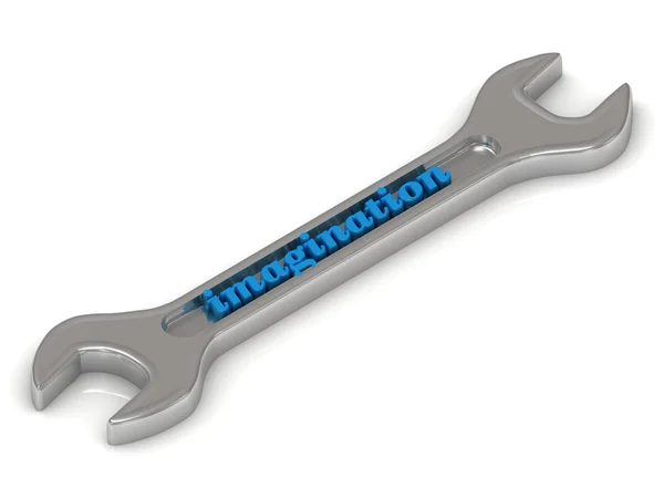 Imagination inscription on metallic spanner — Stock Photo, Image