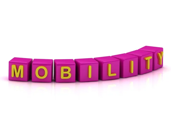 Mobilita nápis na kostky růžové barvy — Stock fotografie