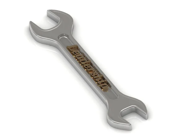 Lederindskrift på metallisk spanner - Stock-foto