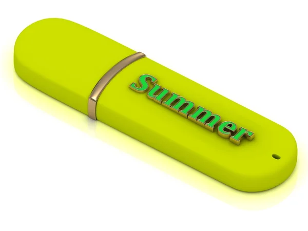 Verão - inscrição na unidade flash USB amarela — Fotografia de Stock