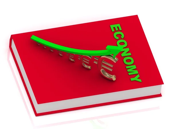 Gazdaság könyv és szobrocska növekvő arany euro — Stock Fotó