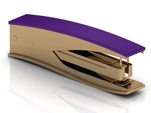 Golden stapler with a lilac handle — Stock Photo, Image