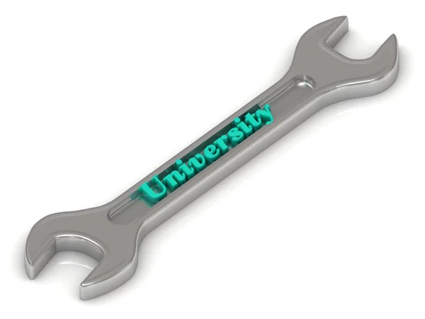 Univerzita - nápis na kovový klíč — Stock fotografie