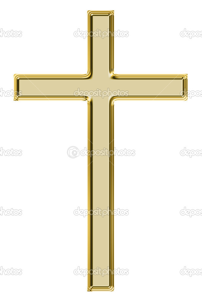 Gold cross isolated on white.
