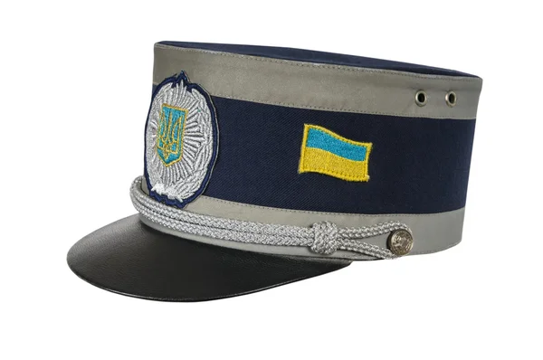 Policejní čepice, proti Bílému pozadí ukrajinský policista — Stock fotografie