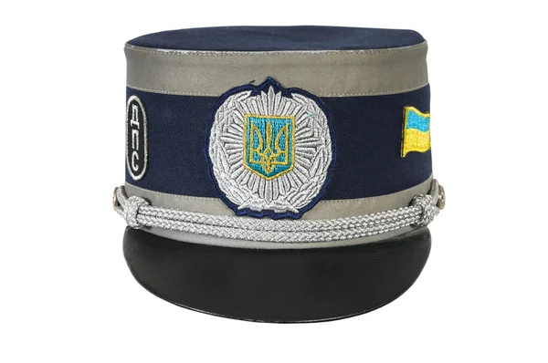 Chapeau de police, sur fond blanc de l'officier de police ukrainien — Photo